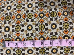 1970s print upholstery fabric cotton 1 3/4 yds 56” wide brown orange yellow