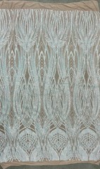 Athena Iridescent WHITE PINK Sequins on NUDE Mesh Lace Fabric by the Yard