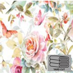 Beautiful Romance Butterfly Floral Rose on White Cotton Fabric 1-Yard Pre-Cut