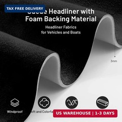 Hiksuky Suede Auto Headliner Fabric 98″ L × 60″ W with Foam Backing – Black Inte