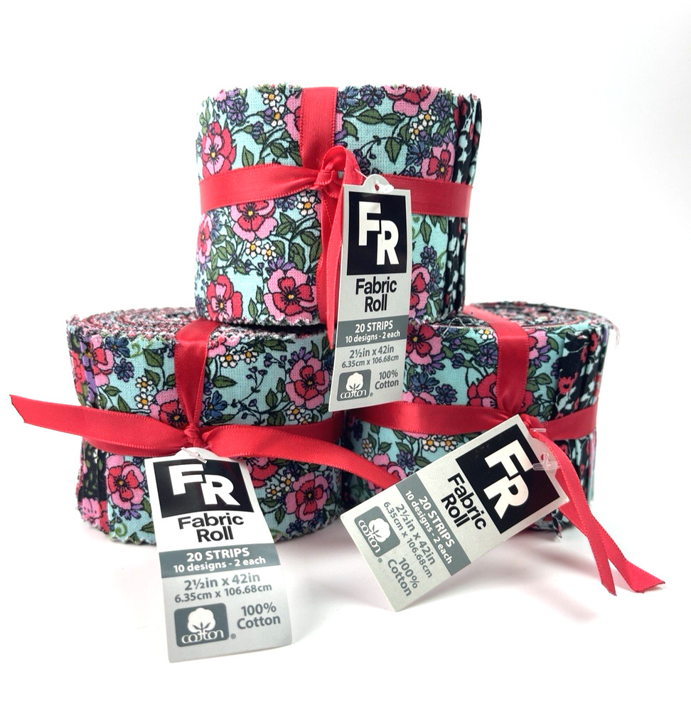 Floral Jelly Roll Bundle – 3 Rolls, 60 Precut Quilting Fabric Strips Sewing