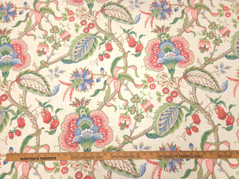 Covington LEICESTER MULTI Red Green Blue Floral Jacobean Designer Print Fabric