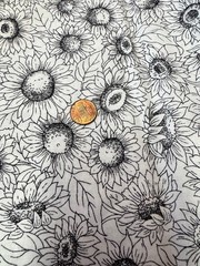 SUNFLOWER SUNFLOWERS BLACK WHITE 1 yard 100% Cotton Fabric Free Ship SBX1