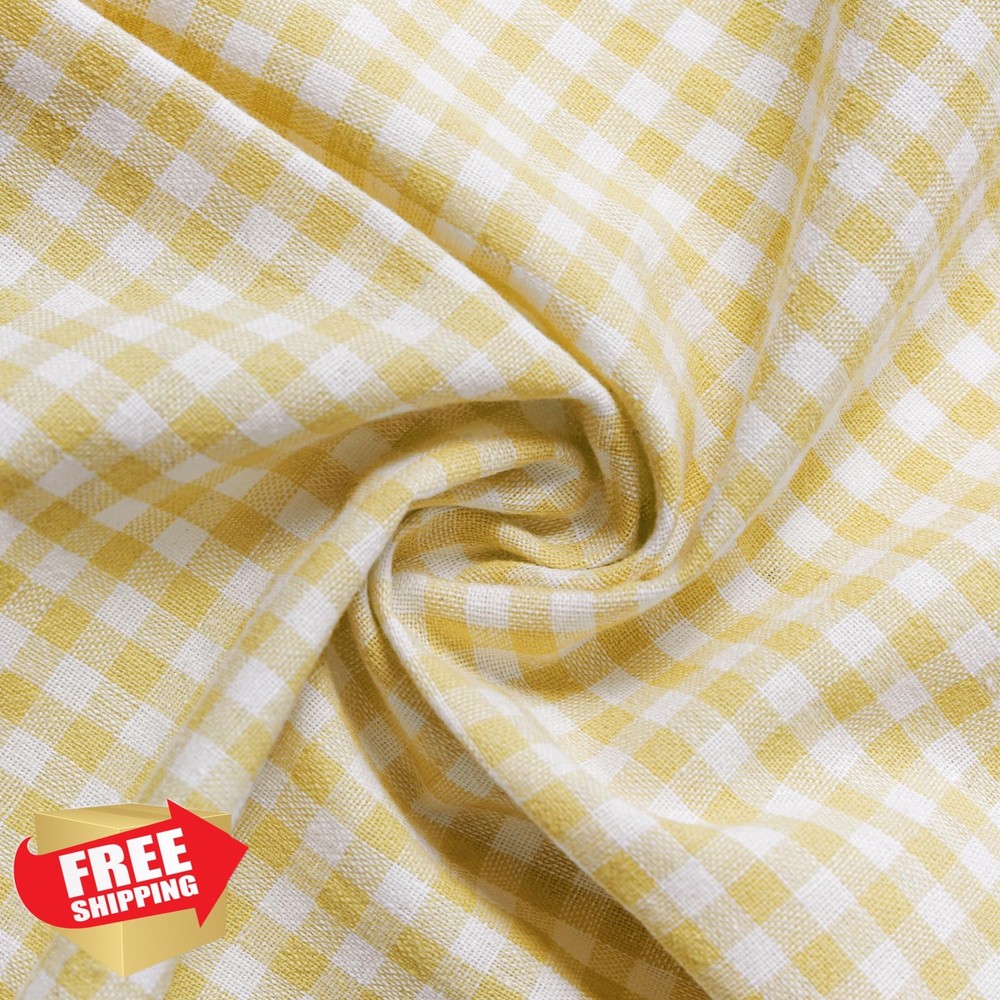 HHZZMIAO 57”W x 108”L Gingham Poly-Cotton Fabric Cut By The Yard, Checkered P…