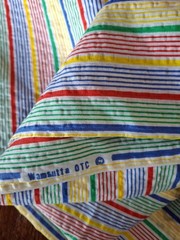 Vtg Wamsutta Striped SEERSUCKER Fabric Red Blue Yellow Green 2+ Yards 1980’s Kid