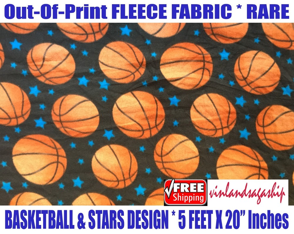 Out-Of-Print Basketball & Stars Design Fleece Fabric 5 FEET x 20″ inches