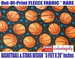 Out-Of-Print Basketball & Stars Design Fleece Fabric 5 FEET x 20″ inches