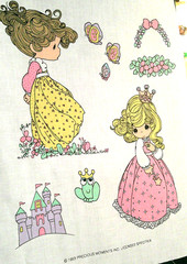FABRIC Precious Moments “Princess” 15″ x 17″ Vintage 1993 on White $3.00