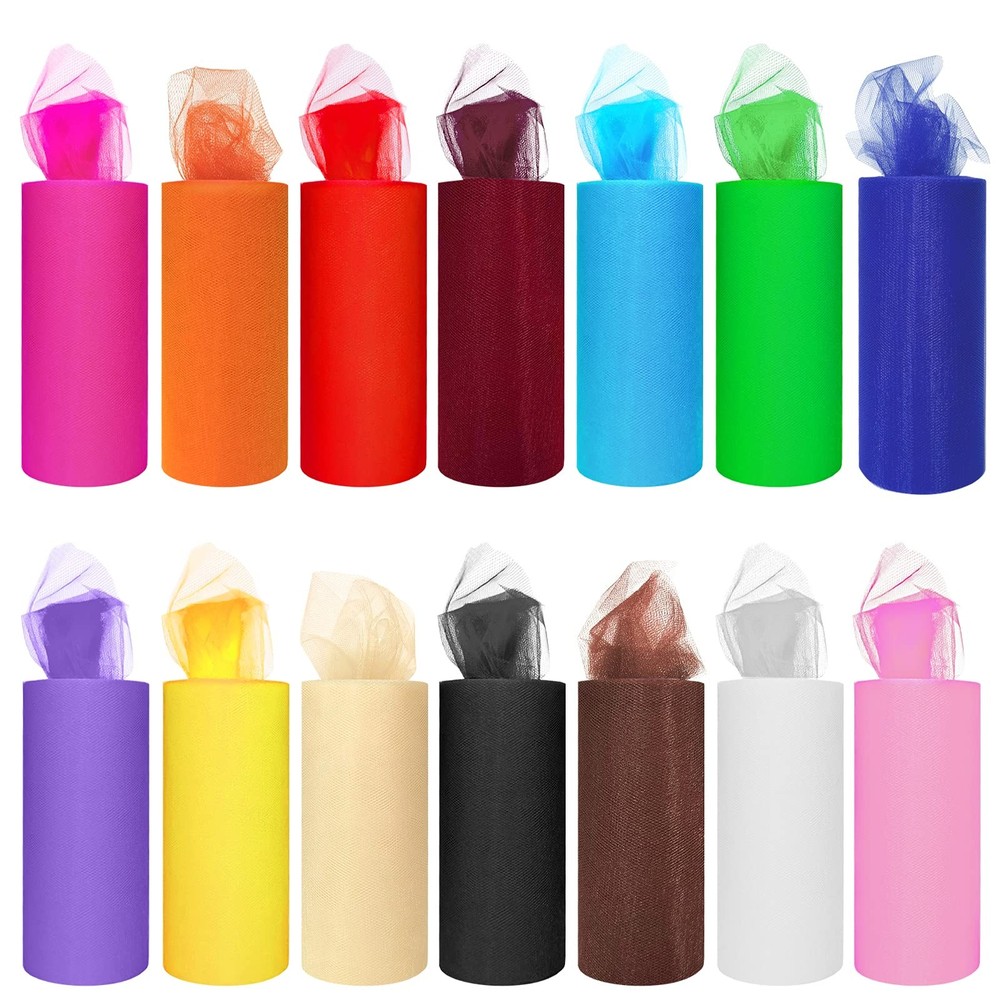 14 Colors Tulle Rolls 6” by 25 Yards (75 Feet) Rainbow Tulle Netting Fabric S…