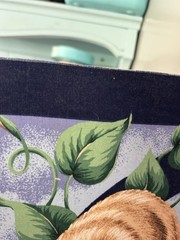 Vtg Blue Cat Fabric Panel Butterfly Bird Lilac Flowers PREWASHED Cotton Quilt
