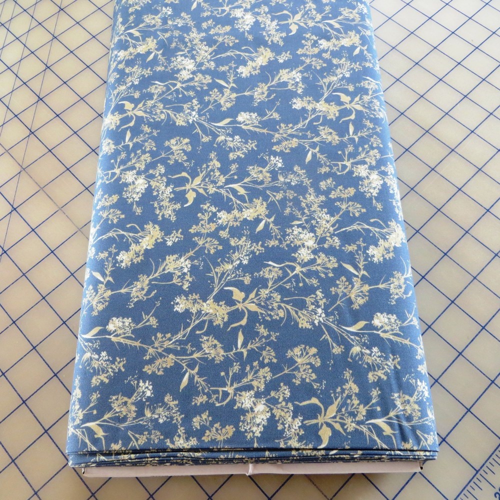 Yard ~ Smithsonian Wild Flowers Branches On Blue ~ $3.99 Ships ANY Amount Fabric