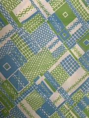 Vtg Klopman Mills Fabric 2.5 Yds Geometric Op Art Dots Plaid 1970 45” Wide Green