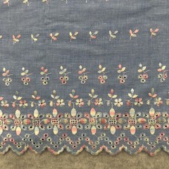 Vtg BLUE Eyelet Variegated Multi-Color Floral Embroidery Cotton Fabric 50″x43″