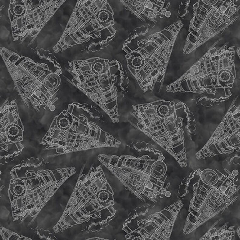 Blank Quilting Express Tracks Train on Black Cotton Fabric 1 yard + 9″ x 43″