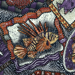 Faux Patchwork Exotic Fish Purple Sampou The Red Sea Kaufman Cotton Fabric 27″L