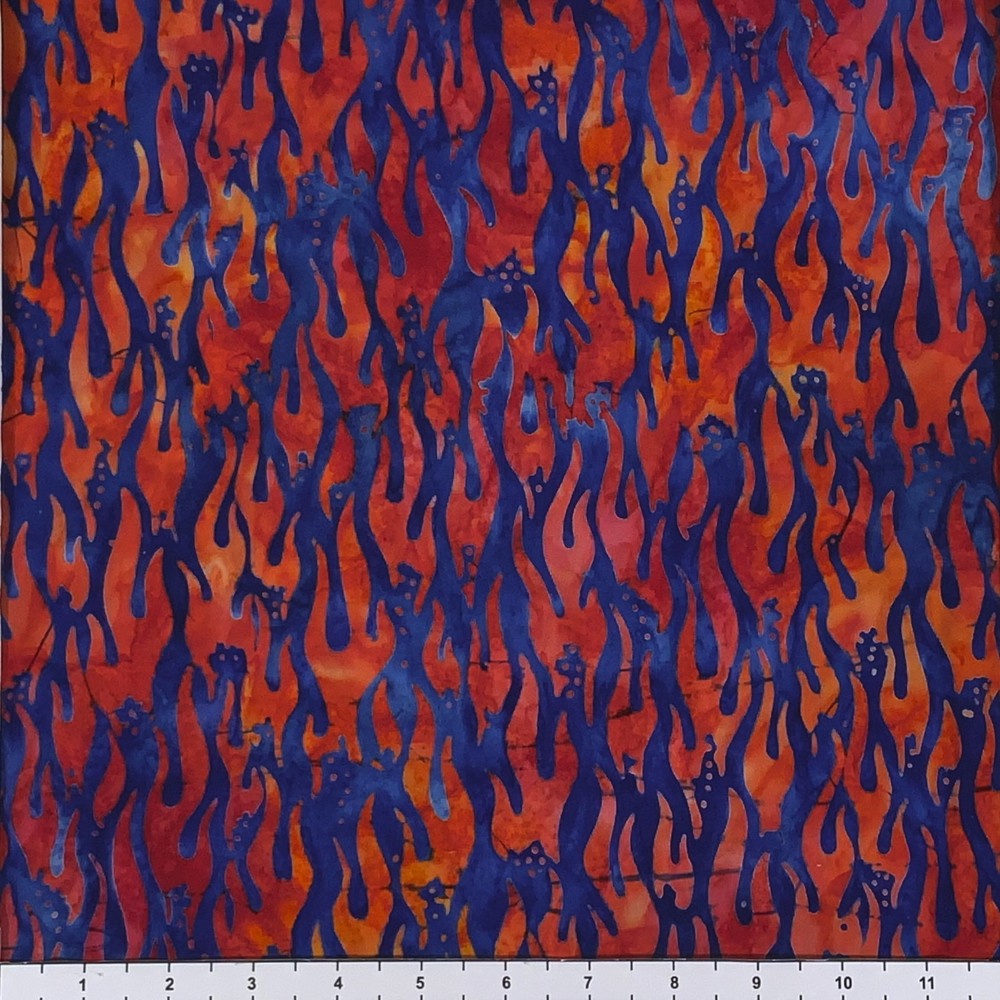 1 Yard Cut of Lunn Fabric On Fire Batik 100% Cotton 4886 Rainbow Blue Red Orange