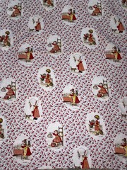 Vtg Holly Hobbie American Greetings/Manes Fabric~Red Floral Vignettes~1.1 Yd
