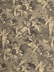 VTG Antique French Cherubs Damask Jacquard Interiors Fabric ~ Sage Olive Rare
