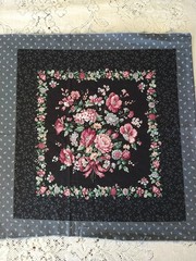 Cranston Floral Bouquet Rose Black Gray-Blue Pillow Panel 17 1/2″ x 21″