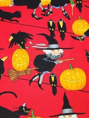 Alexander Henry Fabric Lifes With 2006 Red 1 Yard Witch Black Cat Halloween