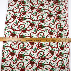 Quilting Cotton Fabric Christmas Red Ribbons Green Holly BTHY Half Yard Red Bows