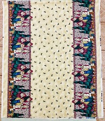 3 yds Kathi Walters Christmas Fabric Double Borders Tablecloth Size 108″ X 45″