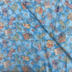 Laurel Burch Fantastic Felines Fabric Clothworks OOP Metallic Blue Cats Quilting