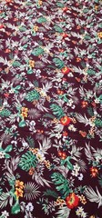 Burgundy Hawaiian Floral Flowers Printed rayon cotton Fabric tela 60”W Sold BTY