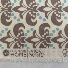 1.8 Yards Vicki Payne Free Spirit Aqua Cream & Gray Scallop Fleur De Lis Fabric