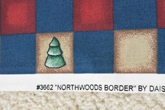 By 1/2 Yd, Vintage, Red Navy Tan Northwoods Christmas Border/Daisy Kingdom,B1670