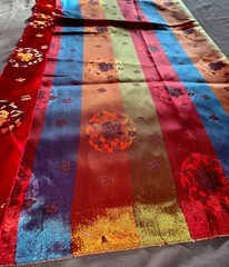 Silk Satin Woven Brocade Fabric Remnant Red Jewel Tones 37x 46″ Good Fortune