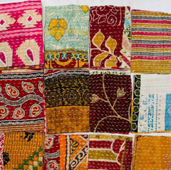 Vintage kantha bundles, Indian SARI Fabric Square, Quilting Kantha Scraps