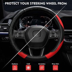 Hiseanllo 6PCS Red Car Accessories Set, Carbon Fiber Microfiber Leather Steer…
