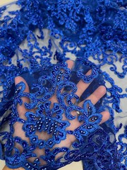 Helena-B ROYAL BLUE Embroidered Damask Pattern with Faux Pearls and Beads on Me