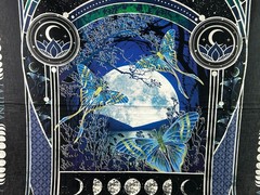 La Luna Moths Celestial Full Moon Phases Fabric Panel 36″ x 44″ Midnight Blue