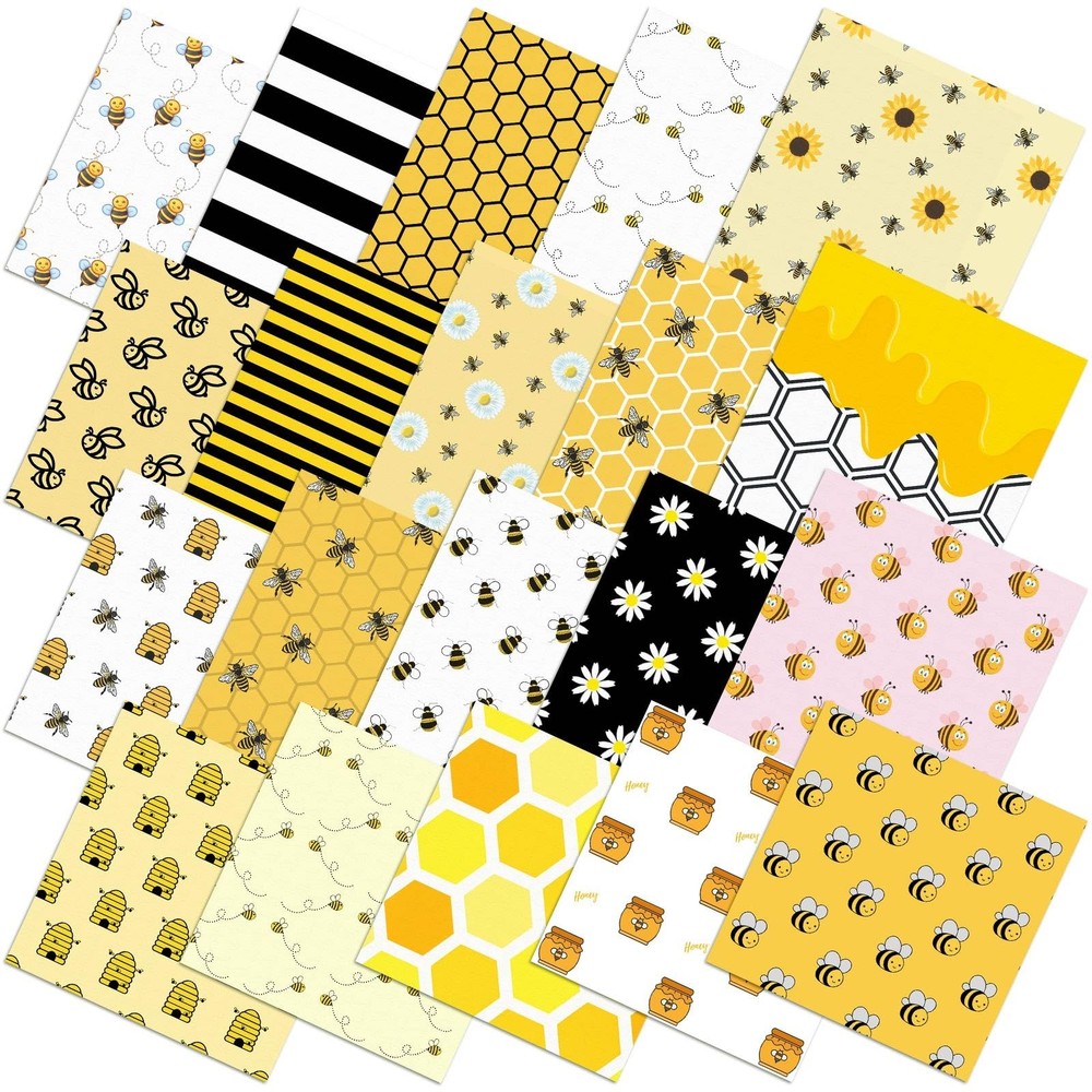 Bee Quilting Fabric Square 20 PCS 10×10 Inch Honeycomb Precuts Sunflower Daisy