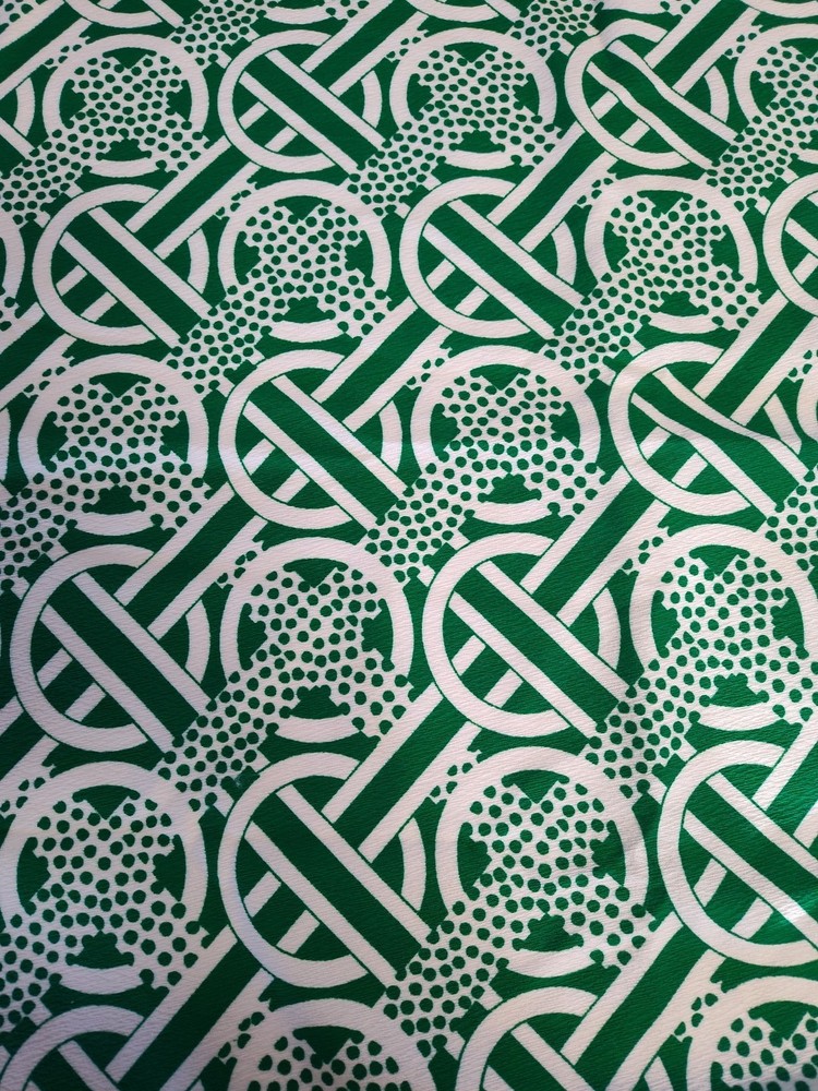 Geometric Print Emerald Green White 1950’s Stretch Knit Fabric 3 1/2 Yards 43″ W