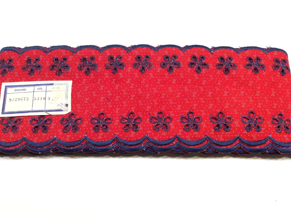 lace sangallo made in italy height cm 7 red and blue scalloped piece 9.2 mt