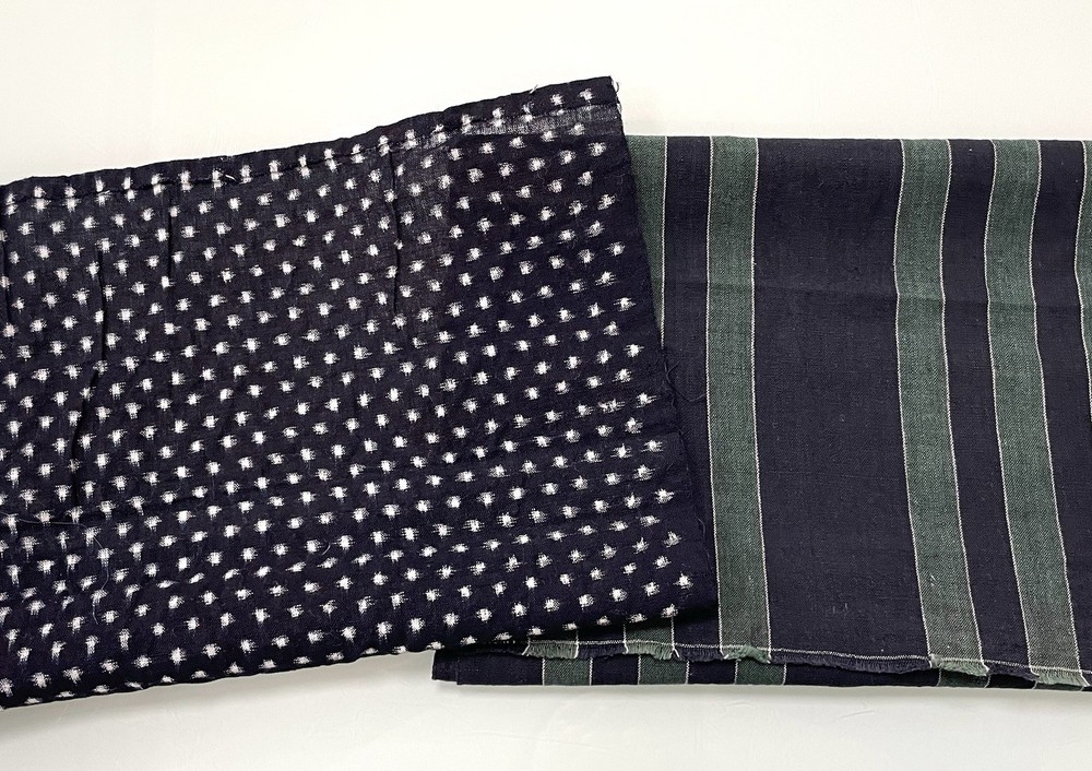 Vintage Japanese Kasuri Fabric Lot Yukinko Snow Indigo Green Striped Boro Craft