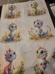 Cotton fabric 6 baby dragons, each square is 13 x 13 inches