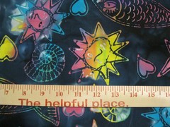 Batik Cotton Fabric, 1.5 Yd. Multi Color on Navy, Suns/Fish/Shells/Hearts