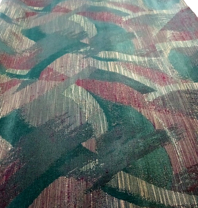 Cream Teal Burgundy 56″ x 38″ Handwoven Fabric Remnant 1 Yard Good Condition