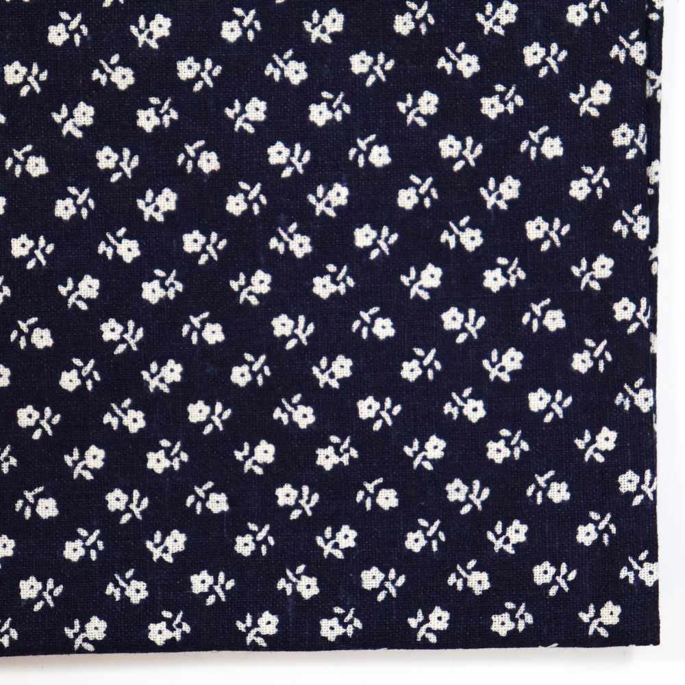 Quilting Fabric BTHY Half Yard Cotton Tiny White Flowers on Navy Blue Calico
