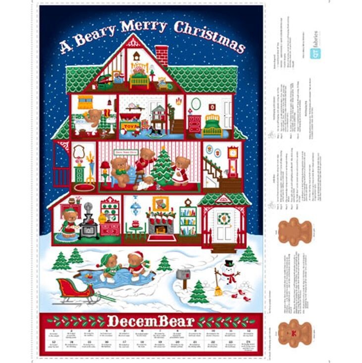 36″ X 44″ Panel Cotton A Beary Merry Christmas Fabric Books White Fabric D405.81