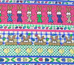 Bow Tie Bunny Chicken Eggs Plaid Easter Stripes Cotton Fabric Remnant 36×45″