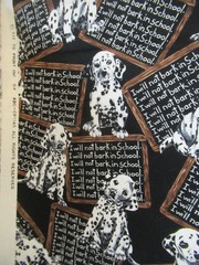 Dalmation Dog Chalkboard “I WILL NOT BARK IN SCHOOL” BLACK COTTON FABRIC SBTY