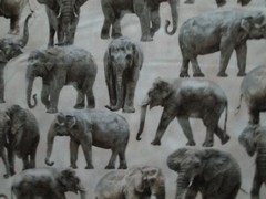 ELEPHANT REALISTIC ELEPHANTS CREAM COTTON FABRIC FQ