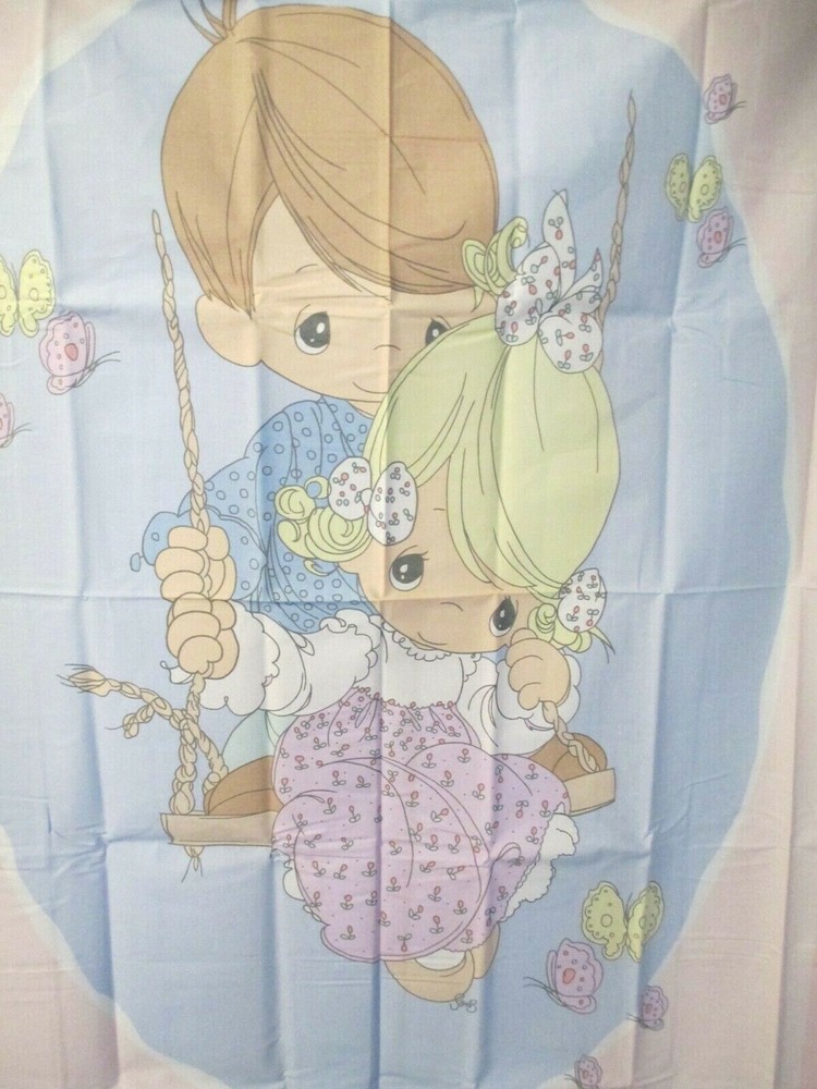 FABRIC NEW Precious Moments Quilt Panel Boy & Girl on a Swing; Pastels $10.95