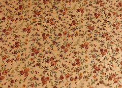 Vintage Floral Fabric From Classic Cotton Muted Rusty Red & Green on Khaki 1+Yds