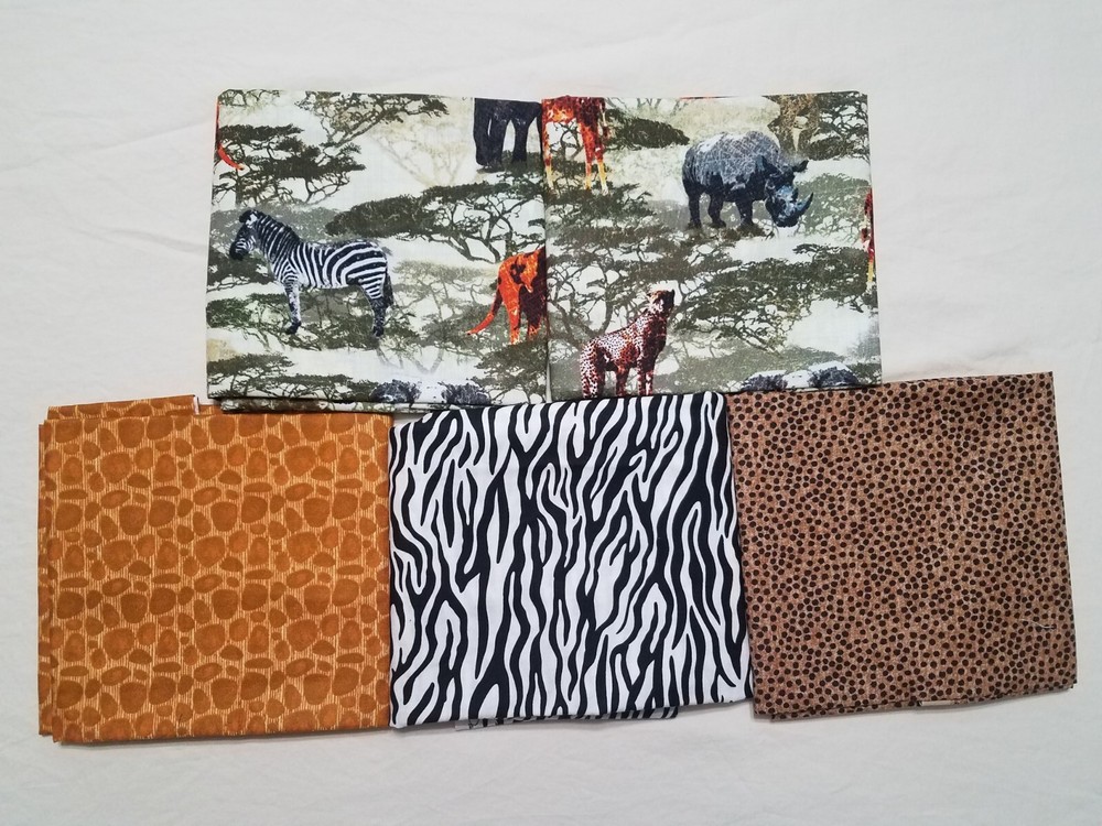 Lot 5 Yards+ Fabric Safari Animals Spots Zebra Stripe Prints Cotton